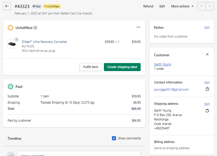 EXTRA SHIPPING FEE FOR Mr. Garth Young