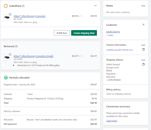 EXTRA SHIPPING FEE for Satish Koonjul